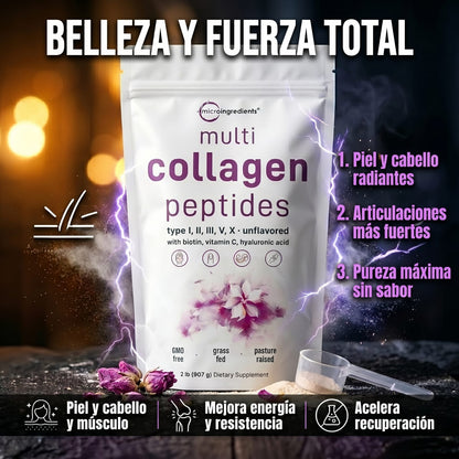 Multi Collagen Peptides de Micro Ingredients, formato comercializado de 450 g