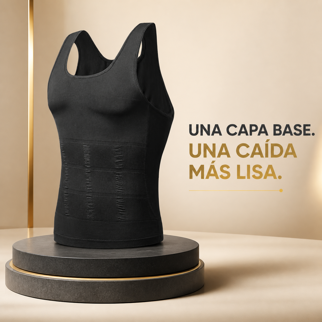 Camiseta moldeadora negra sin mangas con panel de compresión abdominal