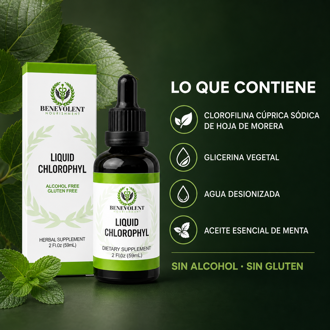 Ingredientes declarados de la clorofila líquida Benevolent
