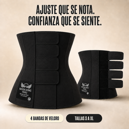 Faja cinturilla reloj de arena con cuatro bandas de velcro, tallas S a XL