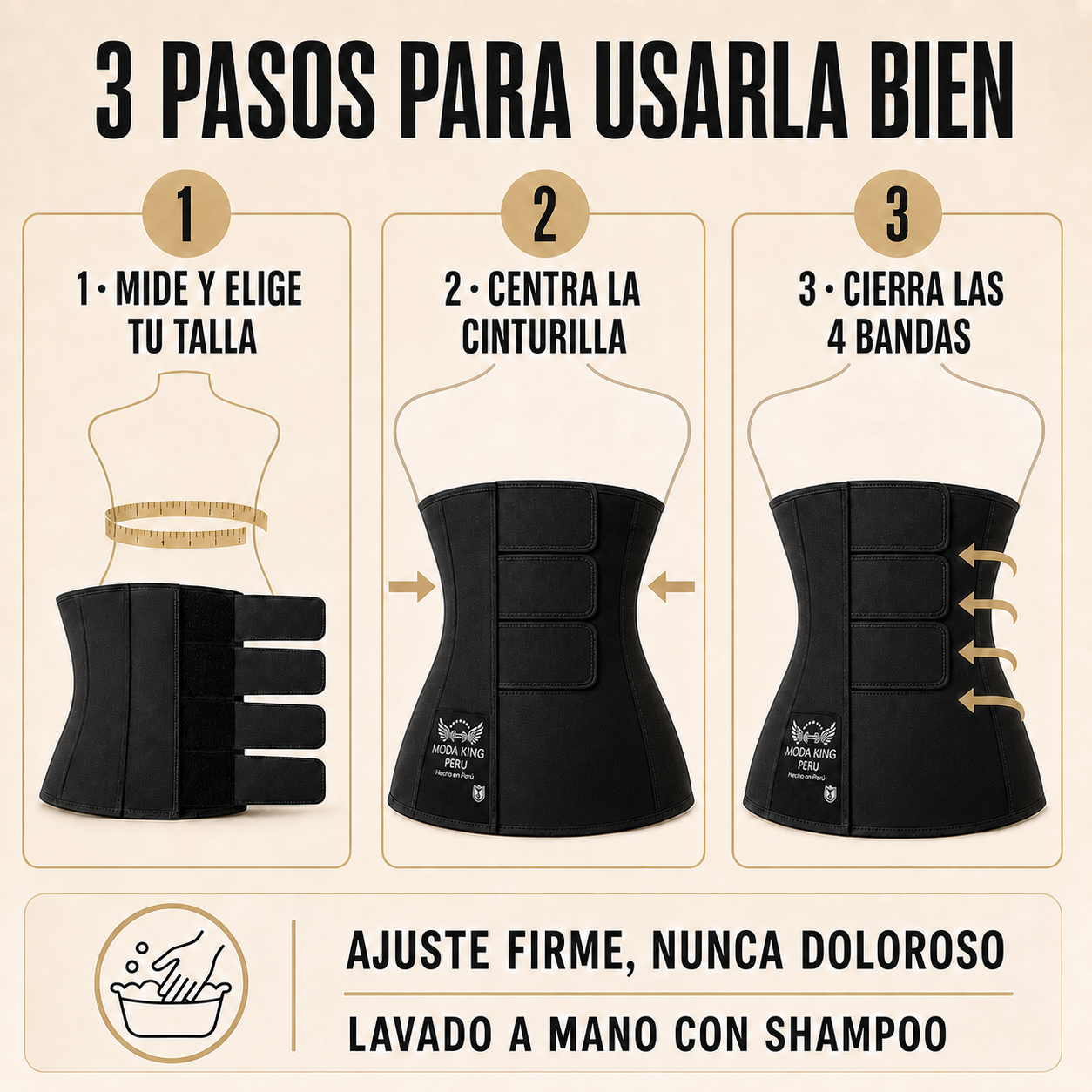 Cómo usar y cuidar la faja cinturilla de cuatro bandas con ajuste firme y lavado a mano
