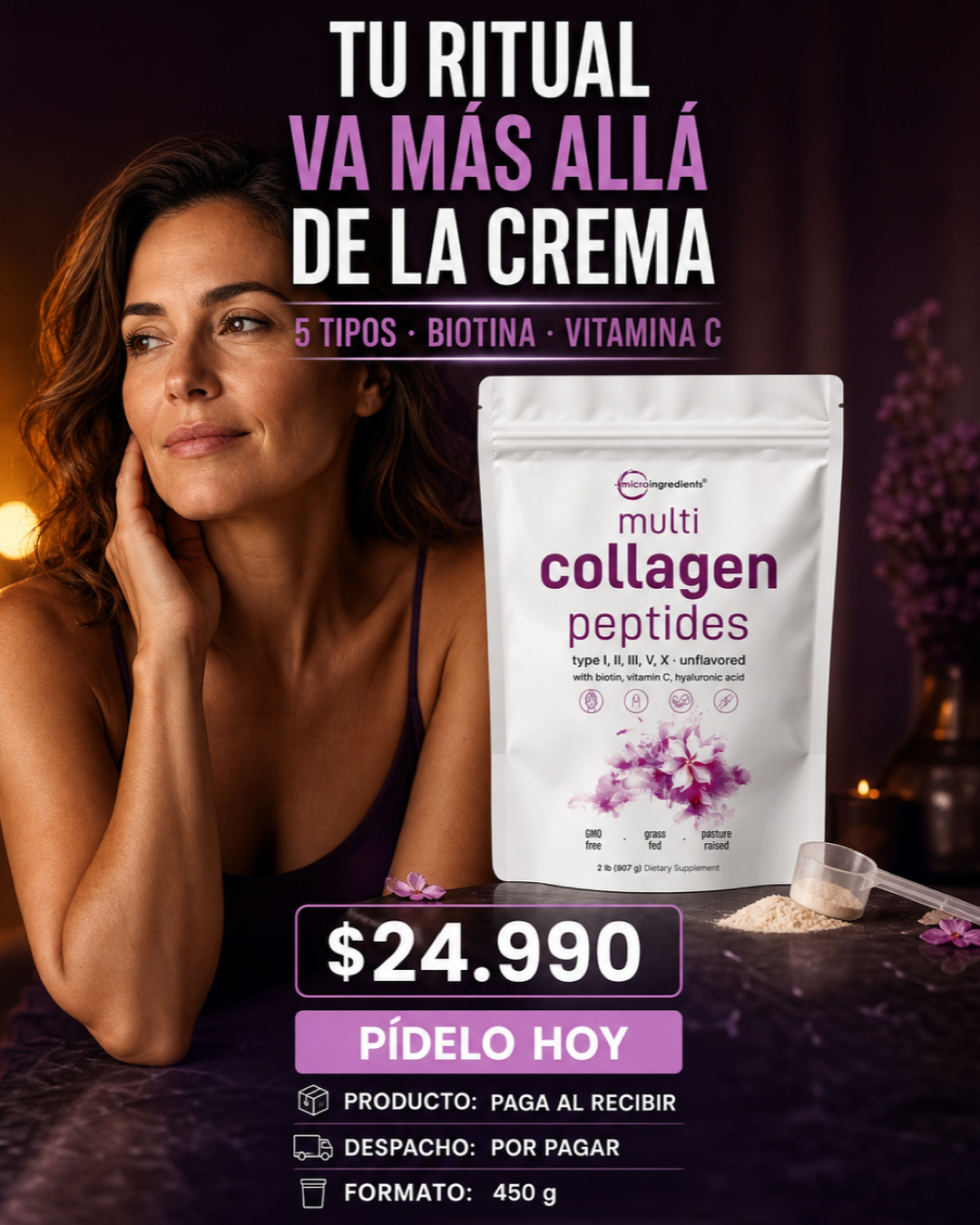 Anuncio Multi Collagen Peptides cinco tipos y pago al recibir