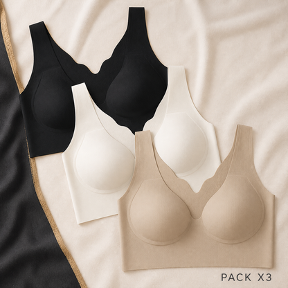 Pack de tres sostenes sin aros en negro, blanco y beige