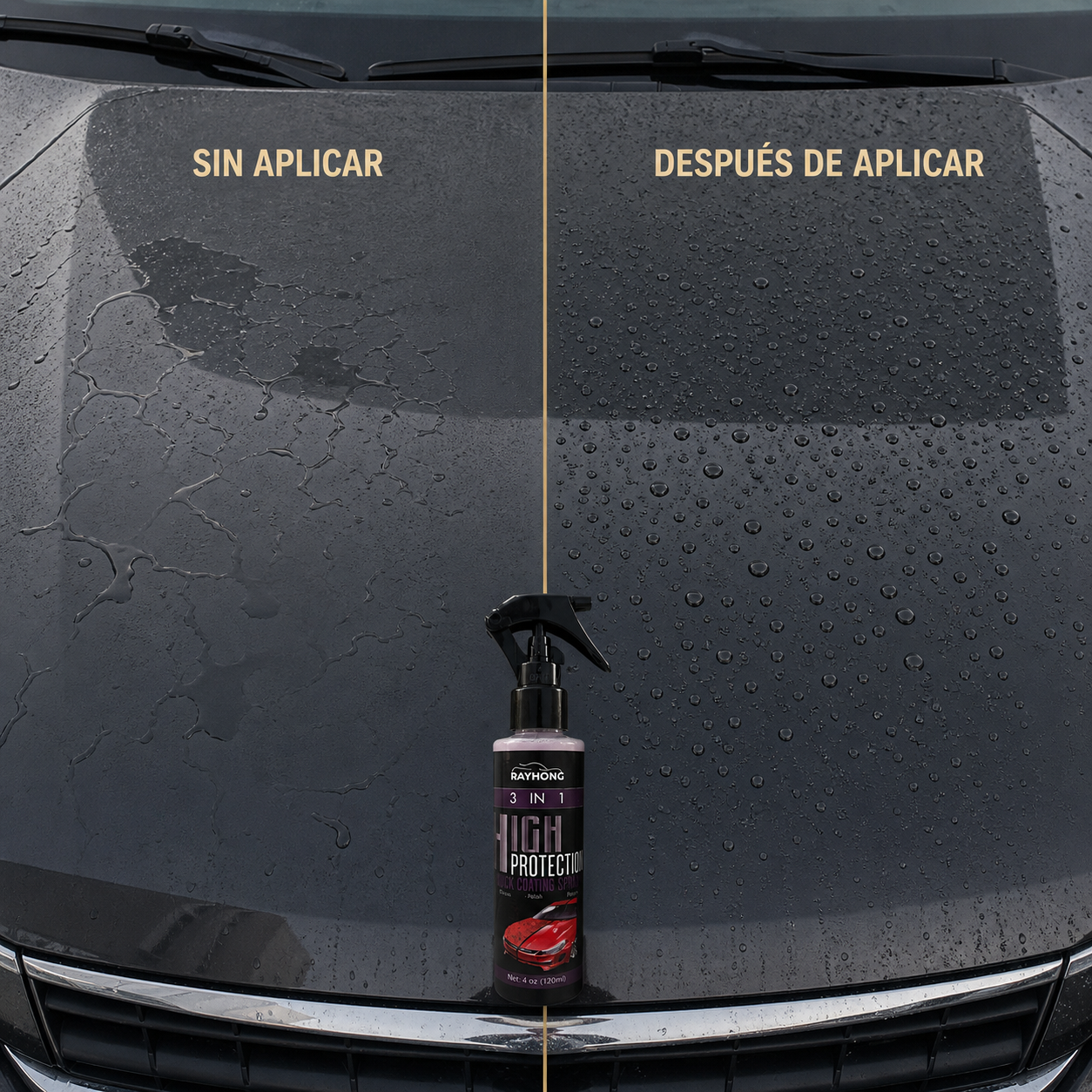 Comparación de gotas de agua antes y después de aplicar el acabado